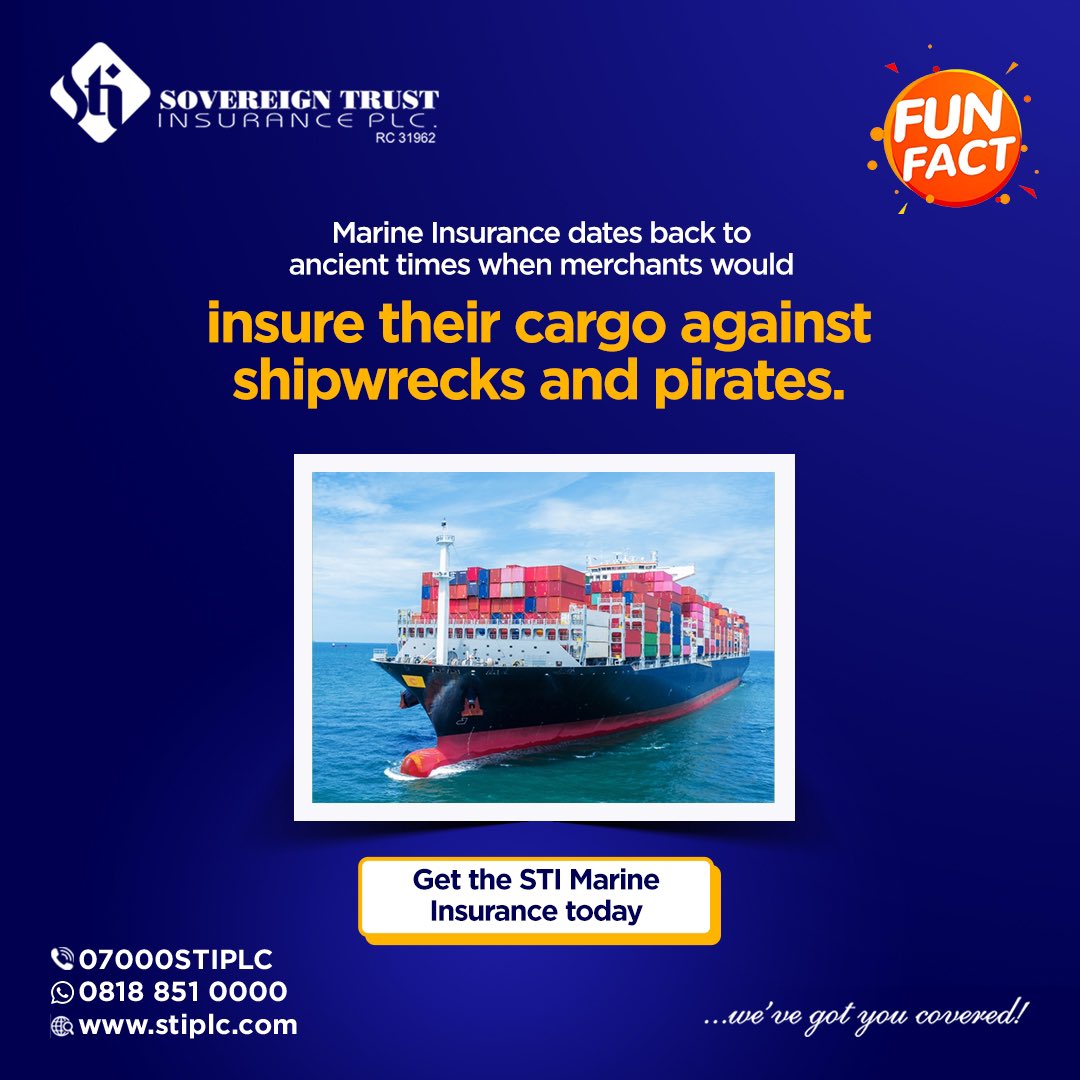 Sovereign Trust Insurance (STI) continues this tradition of protecting maritime trade.

We take you and protecting your goods on sea very seriously. Get yours today!

#SovereignTrustInsurance #sti #insuranceclaims #marineinsurance