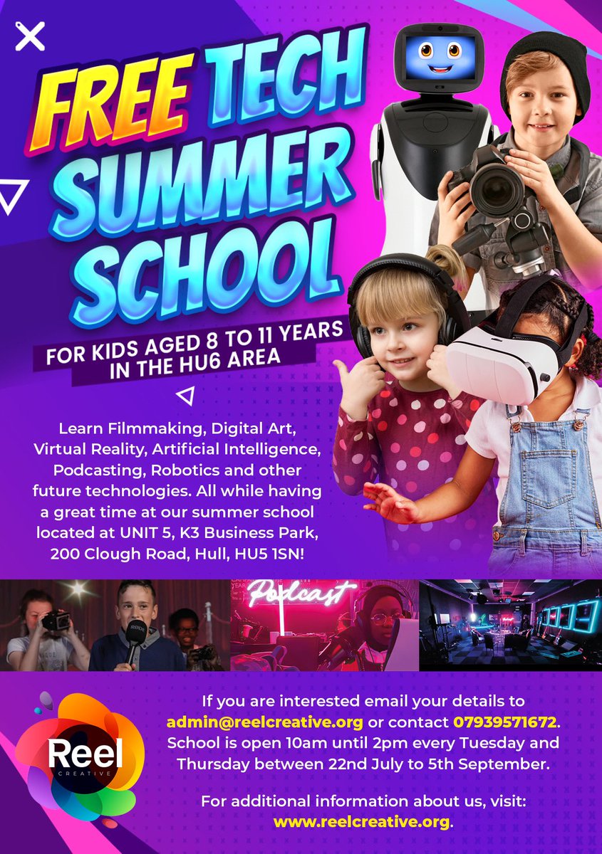 initcreative1's tweet photo. ππ Exciting News for HU6 Area Families! ππ
FREE Tech Summer School for kids aged 8 to 11! Let your children learn filmmaking, digital art, virtual reality, artificial intelligence, podcasting, robotics, and more. ππ€π¨
#TechSummerSchool #FutureTech #KidsInTech #FreeEvent https://t.co/nQXzX5bRUq