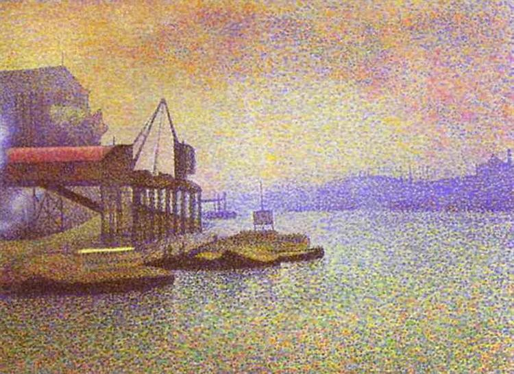 View of the Thames Georges Lemmen Date: 1892 Style: Pointillism, Neo-Impressionism Genre: landscape Media: oil Location: Rhode Island School of Design Museum (RISD Museum), Providence, RI, US Dimensions: 61 x 86.7 cm