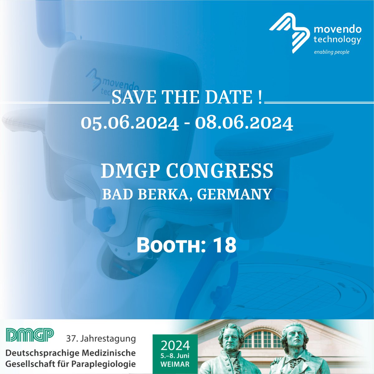 We will be present at the DMGP Congress, Bad Berka, Germany, from 5th to 8th June.   Join us as we showcase our technology and its contribution in the field of paraplegiology.   

#hunova #movendotechnology #DMGPCongress #DMGP2024 #RehabilitationTechnology #Paraplegiology