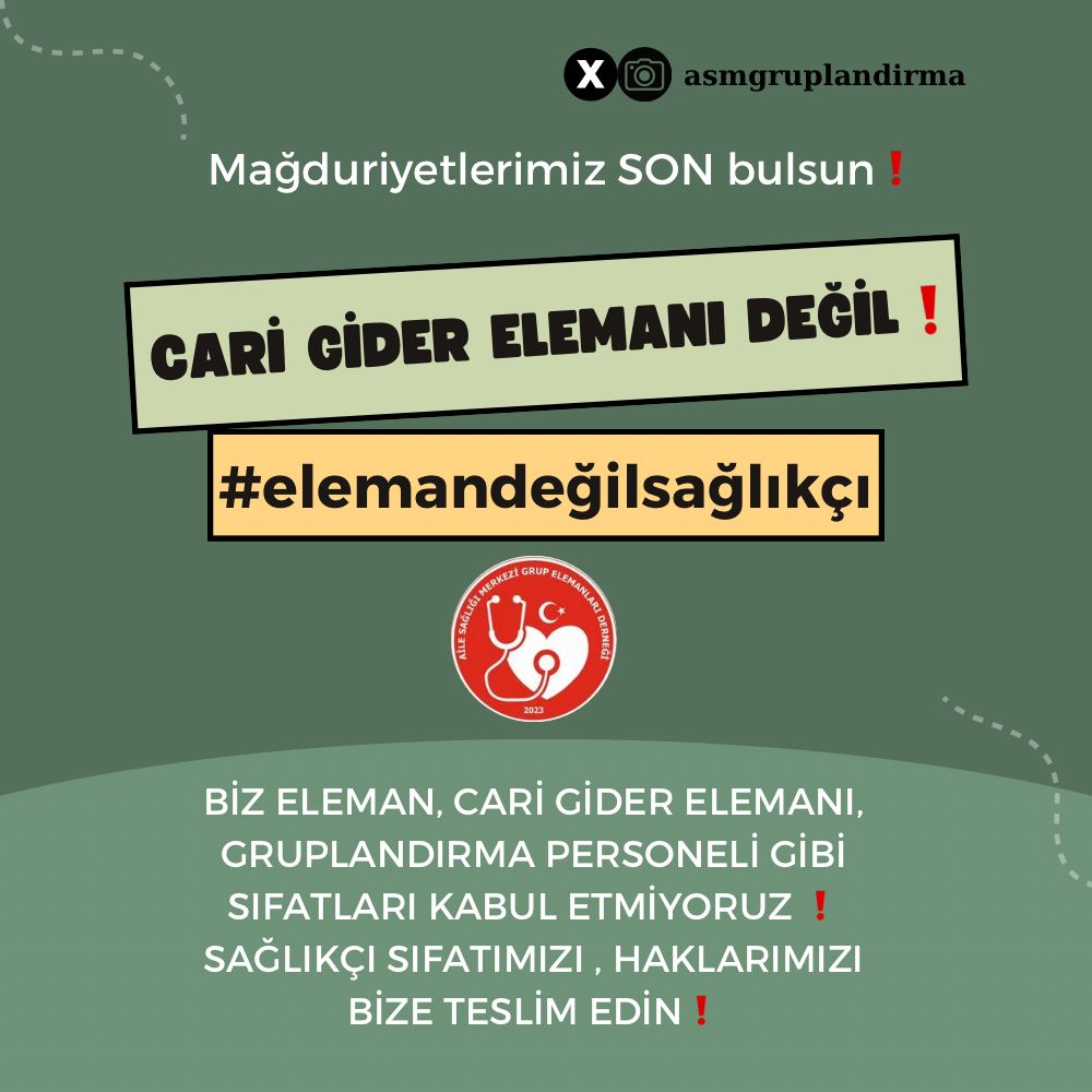 <a href="/bektasbaris/">Av.Barış Bektaş</a> <a href="/asmgruplandirma/">Aile Sağlığı Merkezi Grup Elemanları Derneği</a> sağlık bakanlığı tabelası altında sağlıkçı sıfatıyla çalışmak istiyoruz

#elemandeğilsağlıkçı