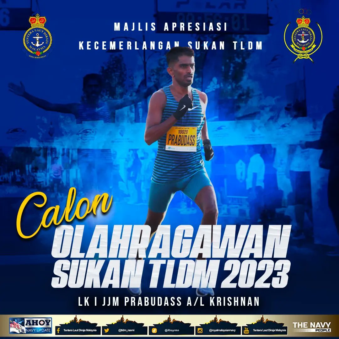 tldm_rasmi's tweet photo. Pelari jarak jauh negara, LK I JJM Prabudass a/l Krishnan adalah calon ketiga untuk anugerah Olahragawan Sukan TLDM 2023.
Teka-teki akan terjawab di Majlis Apresiasi Kecemerlangan Sukan TLDM yang akan diadakan pada 2 Jun nanti.
#FitNavy
#TLDM90
#SediaBerkorban https://t.co/75oGMhr8Iy