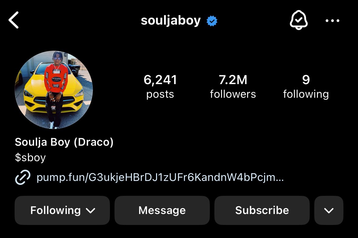 Soulja Boy put a pump fun link in his IG bio lmao