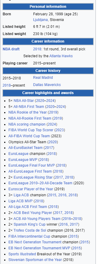Luka Doncic accolades at age 25, now with a chance to add NBA Finals champion and Finals MVP.