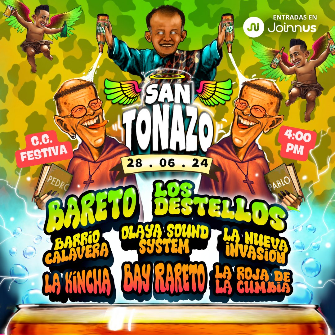 danielefecto's tweet photo. ❤️‍🔥 Música sagrada en una jornada épica de cumbia, fusión y buena vibra en el SAN TONAZO este 28 de junio en el C.C. Festiva. 

Bareto, Los Destellos, La Nueva Invasión, Olaya Sound System, Barrio Calavera y más bandas! 🔥🎶🎸

Entradas a S/49 en @joinnus: https://t.co/fEeCY1VGhD https://t.co/b6r1D19hjg