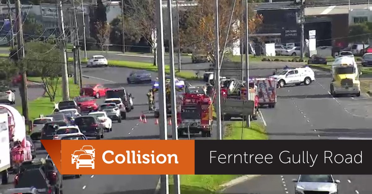 Emergency services are directing traffic in both directions on Ferntree Gully Road, Ferntree Gully between Clyde Street and Mountain Gate Drive due to a collision. Expect delays. Use the Burwood Highway around the incident. Allow extra time. #victraffic