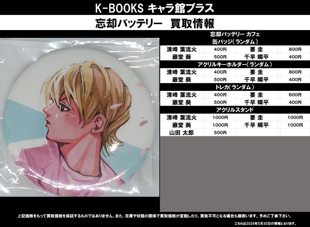 買取情報】 忘却バッテリー カフェ ☆缶バッジ（ランダム） ☆アクリル