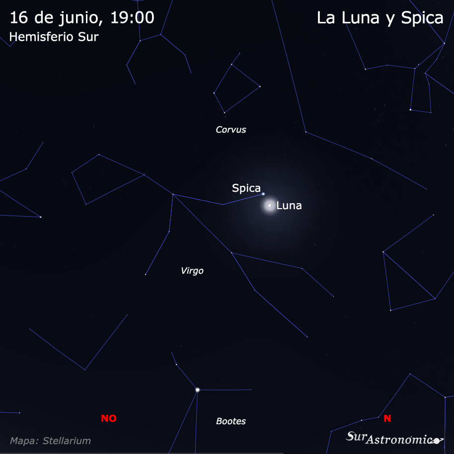 surastronomico's tweet photo. Esta noche (16/06) la Luna, con una fase del 75%) estará en conjunción con la estrella Spica, en la constelación de Virgo.
#astronomia #apica #virgo #luna #estrellas #constelaciones https://t.co/WTrH07n4Zp