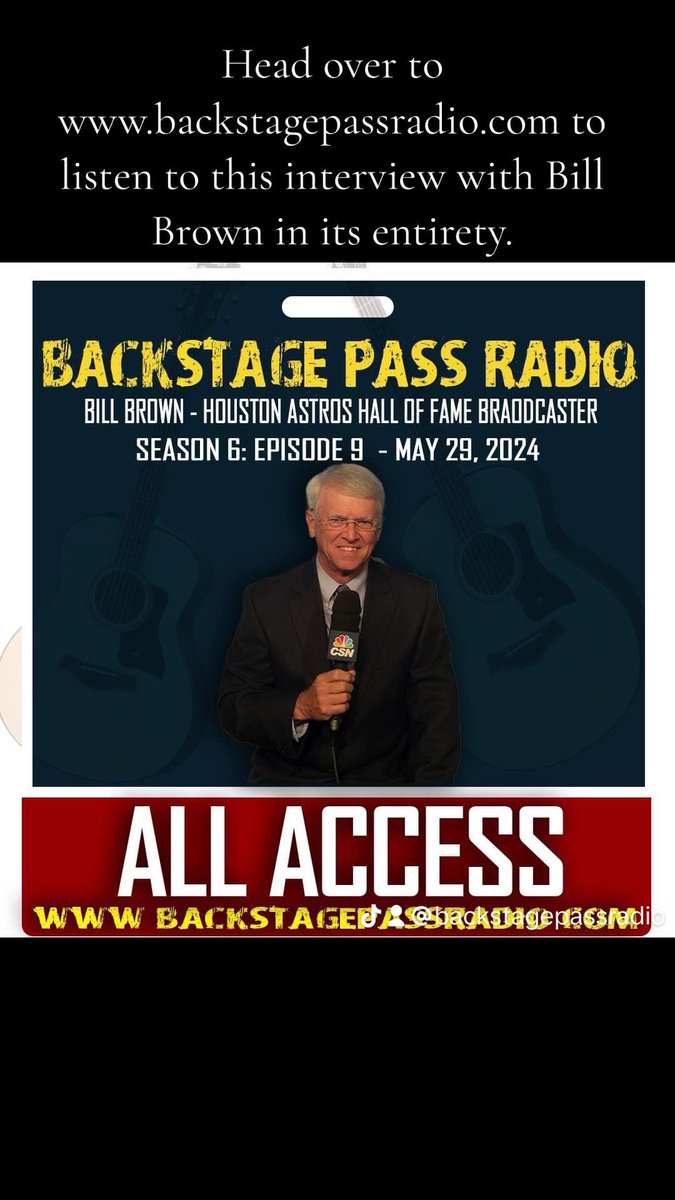 Check out my interview with with Bill Brown at backstagepassradio.com/1628902/151381… #billbrown #houstonastros <a href="/HoustonAstros/">HoustonAstros</a> #backstagepassradio #backstagepassradiopodcast #randyhulsey #randyhulseypodcast #crystalvisionstudio <a href="/RandyHulsey/">Randy Hulsey</a> <a href="/rhulseymusic/">Randy Hulsey Music</a>
