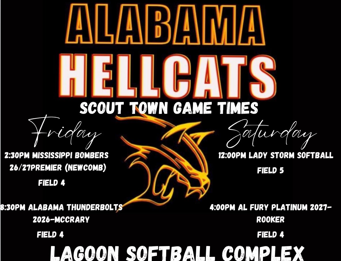 The Hellcats will be out this weekend at Scout Town! Come out and support your Alabama Hellcats! Lagoon Softball Complex Montgomery, AL