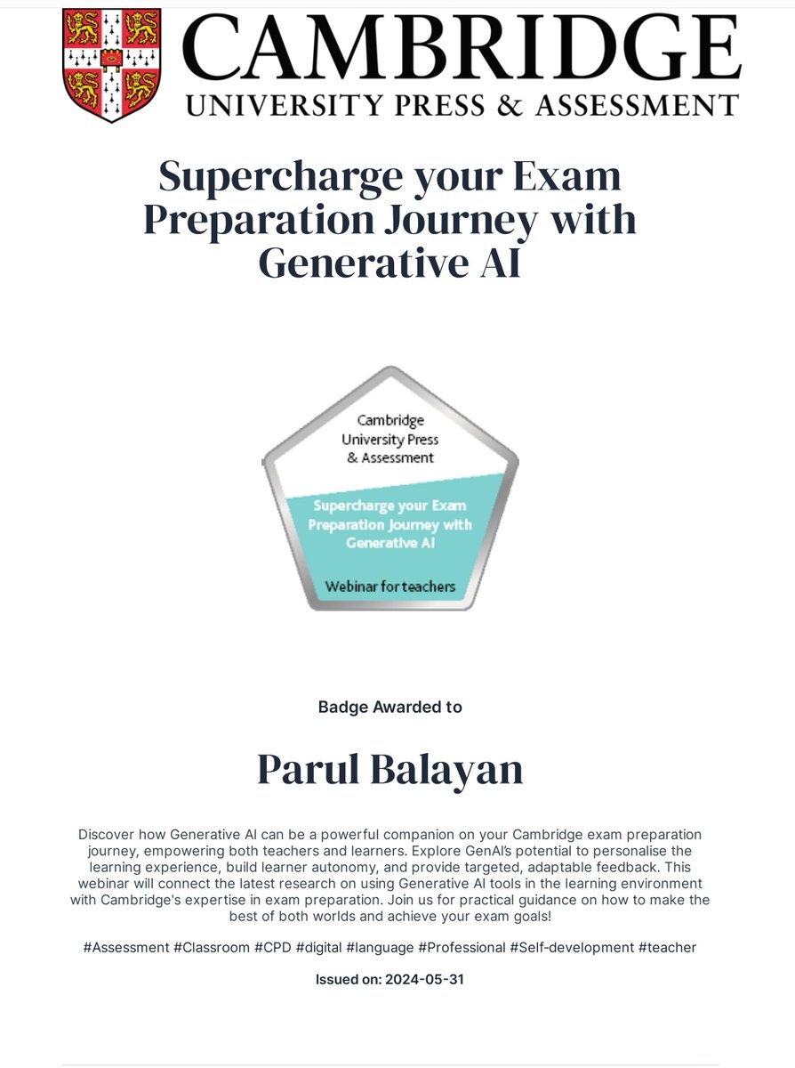 Earned my first Cambridge badge!!!