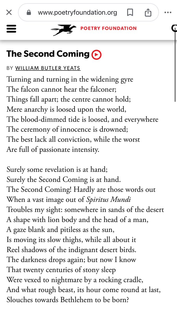 So @alexwagner just mentioned the center holding and so now I’m contractually obligated to post this William Butler Yeats poem