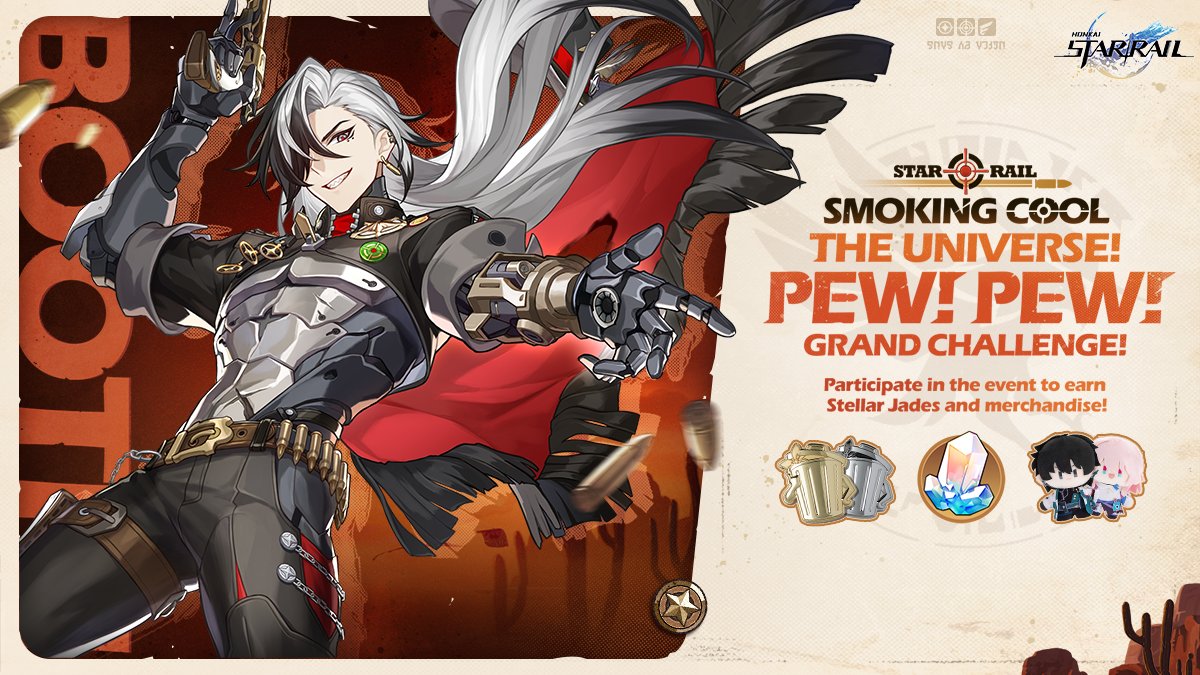 "Smoking Cool — The Universe! Pew! Pew! Grand Challenge!" web event is now available. Take part in the event to win Stellar Jades and merch!

Let's meet at the shooting range now, if you dare!

Challenge here: hoyo.link/80GjFDAL

I've heard about your exploits a long time