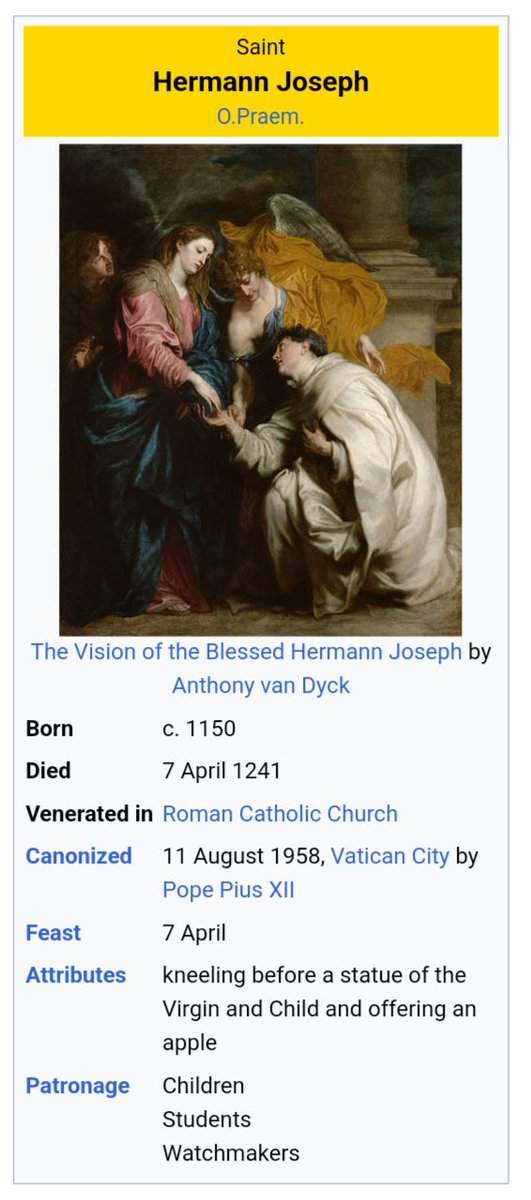 LAST CANONIZED SAINT BEFORE VAT II? 🤔 God makes Saints, but are canonized thru the Church. Before Vat 2, Hermann Joseph, (c. 1150 – 7 April 1241) Never formally canonized, in 1958 his status as a saint of the Roman Catholic Church was formally recognized by Pope Pius XII.
