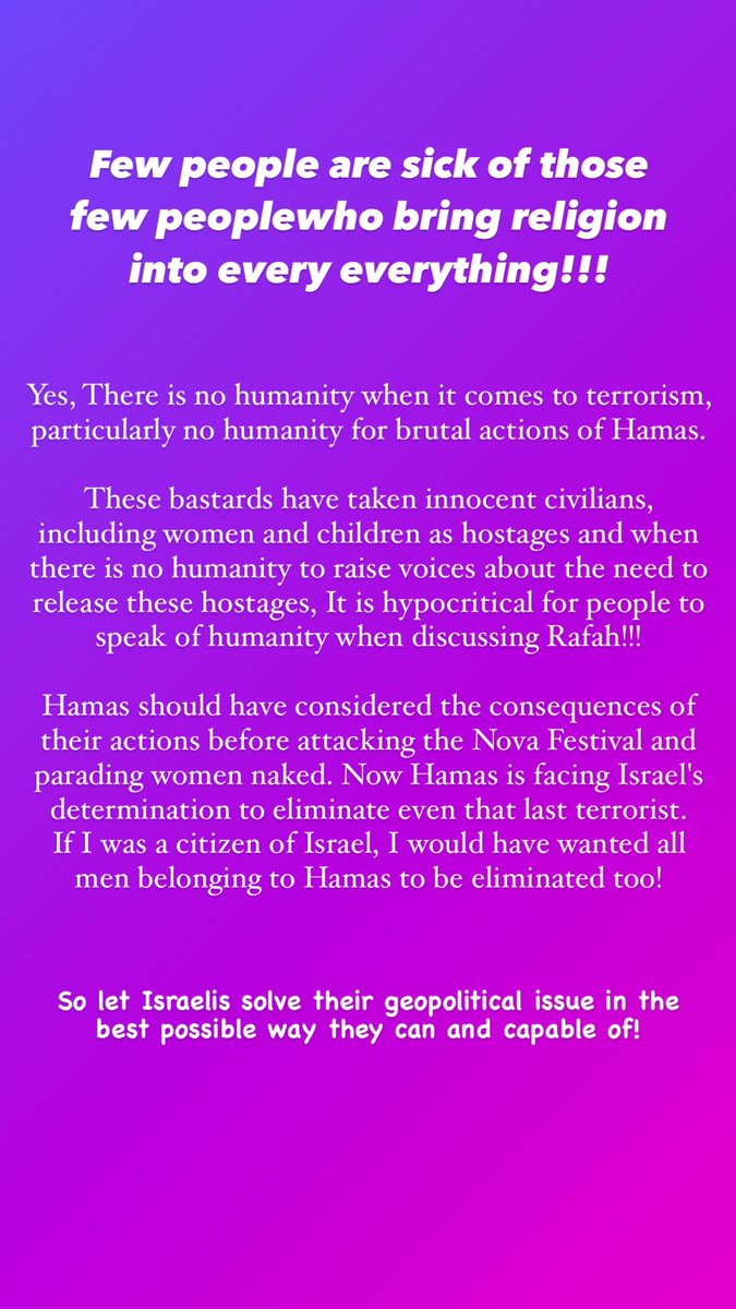 Just like how those few people find it sick to bring religion over everything, I find it sick to see such people having double standards!
#AllEyesOnHostages #rafahcrossing #Israelunderattack #freethehostages #hamasterrorists