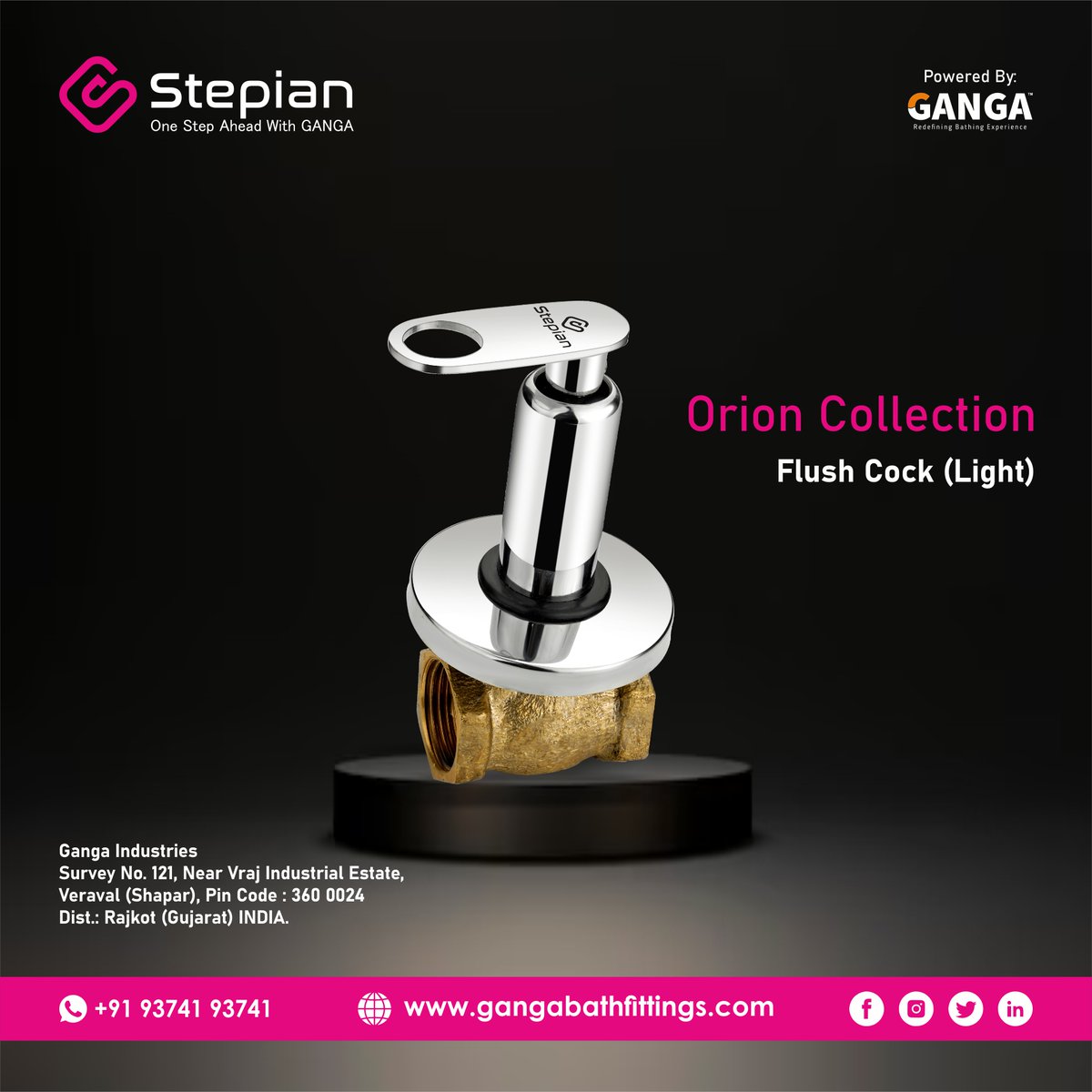 Flush Cock - Orion Collection
Contact No. : +91 93741 93741

Address : Ganga Industries
Survey No. 121 SIDC Main road,
Nr. Vraj Industrial Estate,
Veraval (Shapar) 360024,
Gujarat - India

#CPBathFittings #faucets #stepian #stepianbathfittings