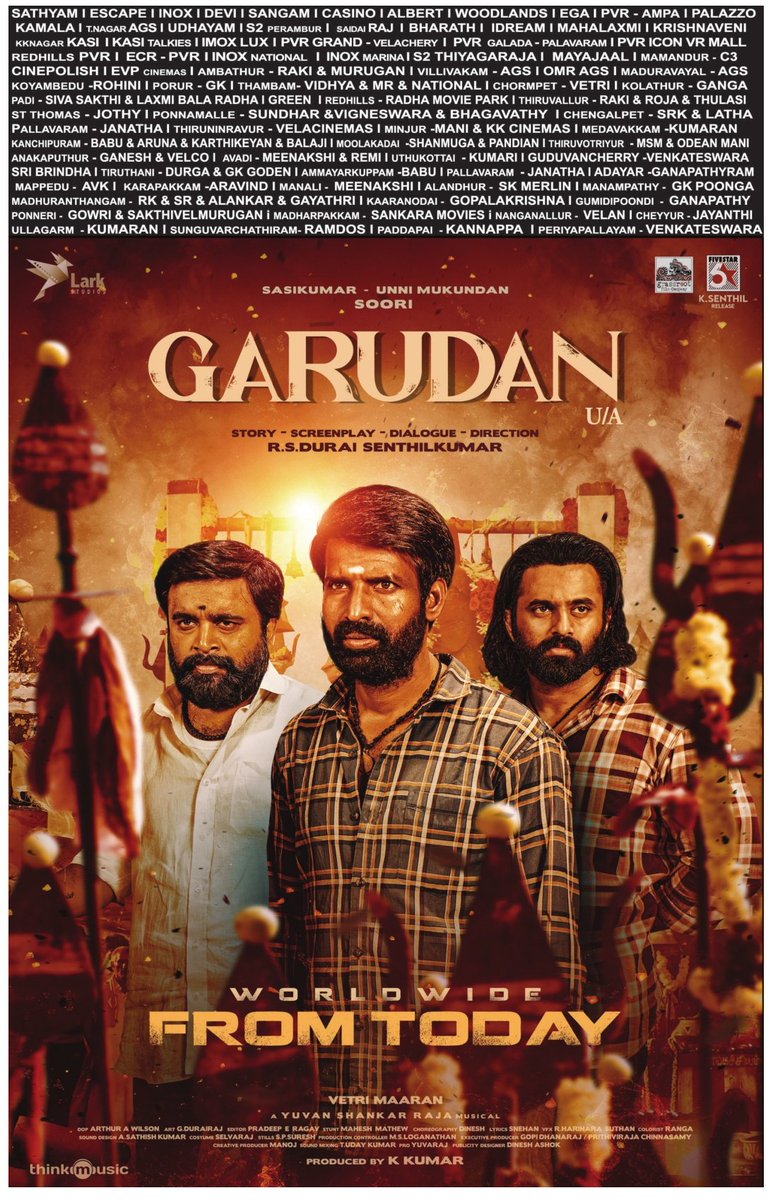 #Garudan in theatres from today.. Extraordinary reports for the movie. Looks like a big winner for #Soori