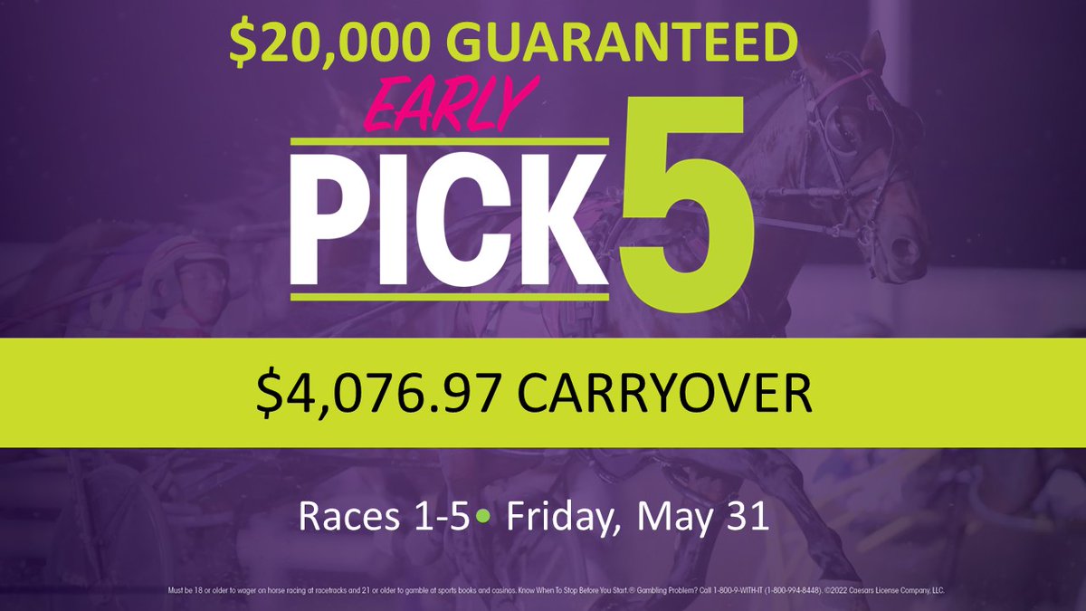 HoP_Racing's tweet photo. 🚨Carryover Alert🚨
We had no winners in our late Pick 5 tonight @HoP_Racing thus a carryover of $4,076.97 for tomorrow's 14-race card and we will be guaranteeing the pool at $20,000! #PlayHP #CarryoverAlert https://t.co/8YEVCq9QUg