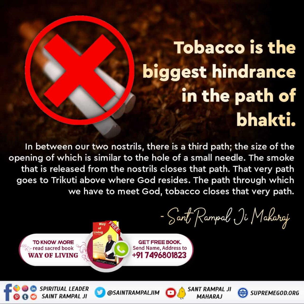 #सबपापोंमें_प्रमुख_पाप_तंबाखू
Smoking hookah harms your body and spirit. Protect both by staying away from tobacco. #HealthyLife
Sant Rampal Ji Maharaj