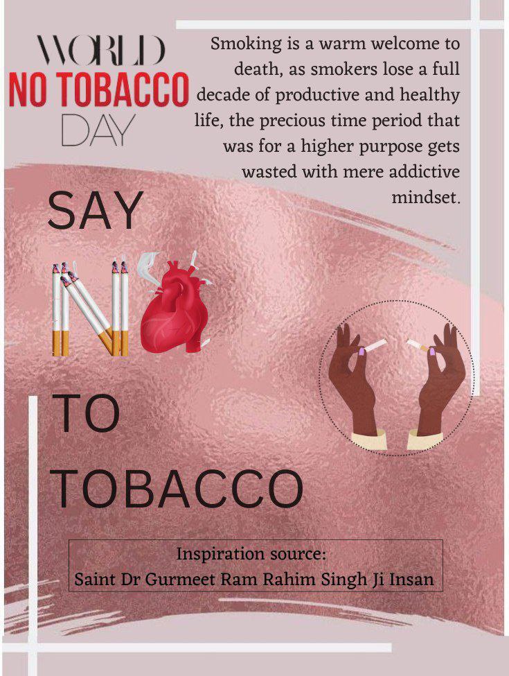 WithHisGrace_'s tweet photo. On this #WorldNoTobaccoDay,let us take a step towards a healthy lifestyle. Saint MSG always inspires to shun cigarettes,  alcohol and other toxicants to live without regrets. 
#WorldNoTobaccoDay2024 https://t.co/u4RXgPpkZ7