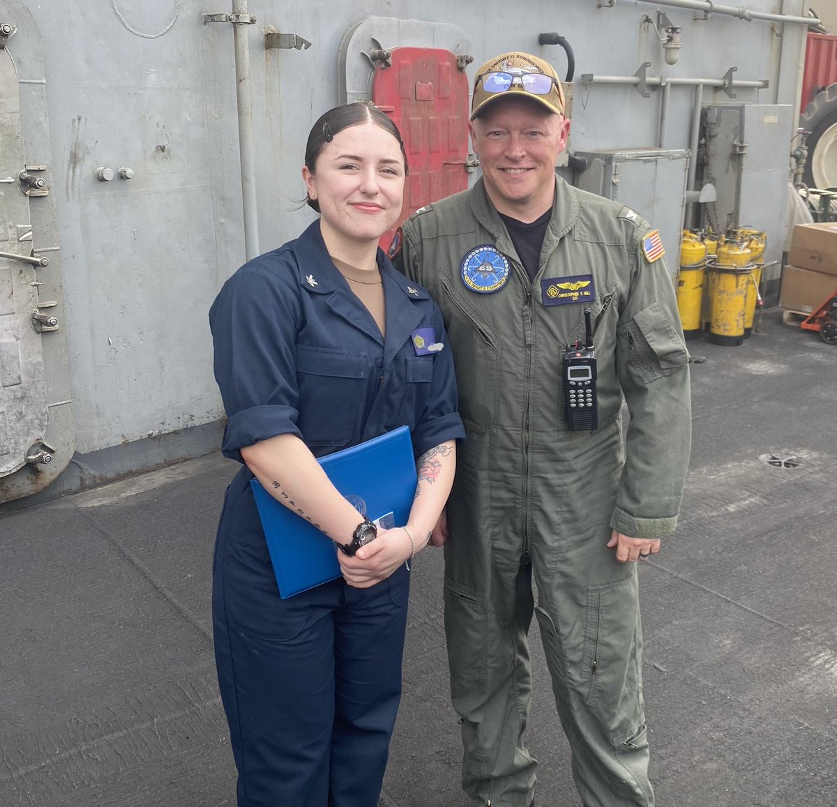 ChowdahHill's tweet photo. One of my favorite petty officers had her reenlistment on the flight deck yesterday. She works in the cryptology field and says, “I love my job and I love the people.” She’s amazing at her job and everything else she puts her mind to, even after eight months at sea. Send me 1,000 more like her! 🇺🇸🫡 #thisistheway