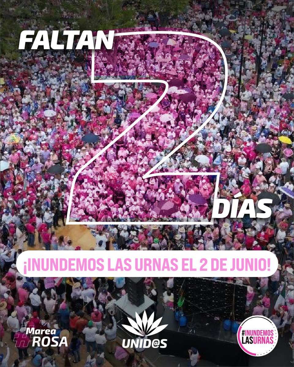 Recuerda llevar a cinco personas más a votar. De cinco en cinco ¡#InundemosLasUrnas! Regístrate: unidospormx.com/votolibre/ 🗓️ 2 junio VAMOS A VOTAR /⏰ 8:00 am / 📍ubica tu casilla: ubicatucasilla.ine.mx Somos #MareaRosa y #SeguimosEnMarcha