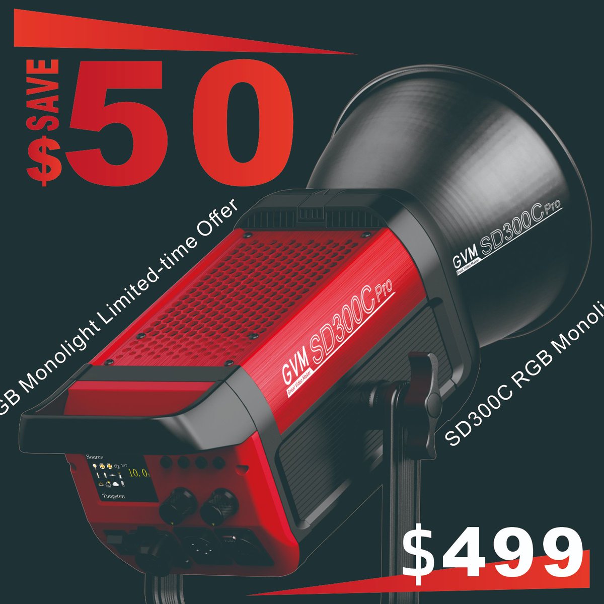 GVMLEDglobal's tweet photo. ใLimited Time Flash Saleใ
GVM PRO SD300C RGB & Bi-Color Monolight
CRI 97+ & TLCI 97+
16 Lighting Effects
12 Light Modes
Now $50 Off! Only $499!
Order Now: https://t.co/QS2gNX2oDS
#gvm #gvmled #sd300c #ProSeries #light #lighting #ledlight #spotlight #filmmaking #discount https://t.co/FvGJvdwnuH