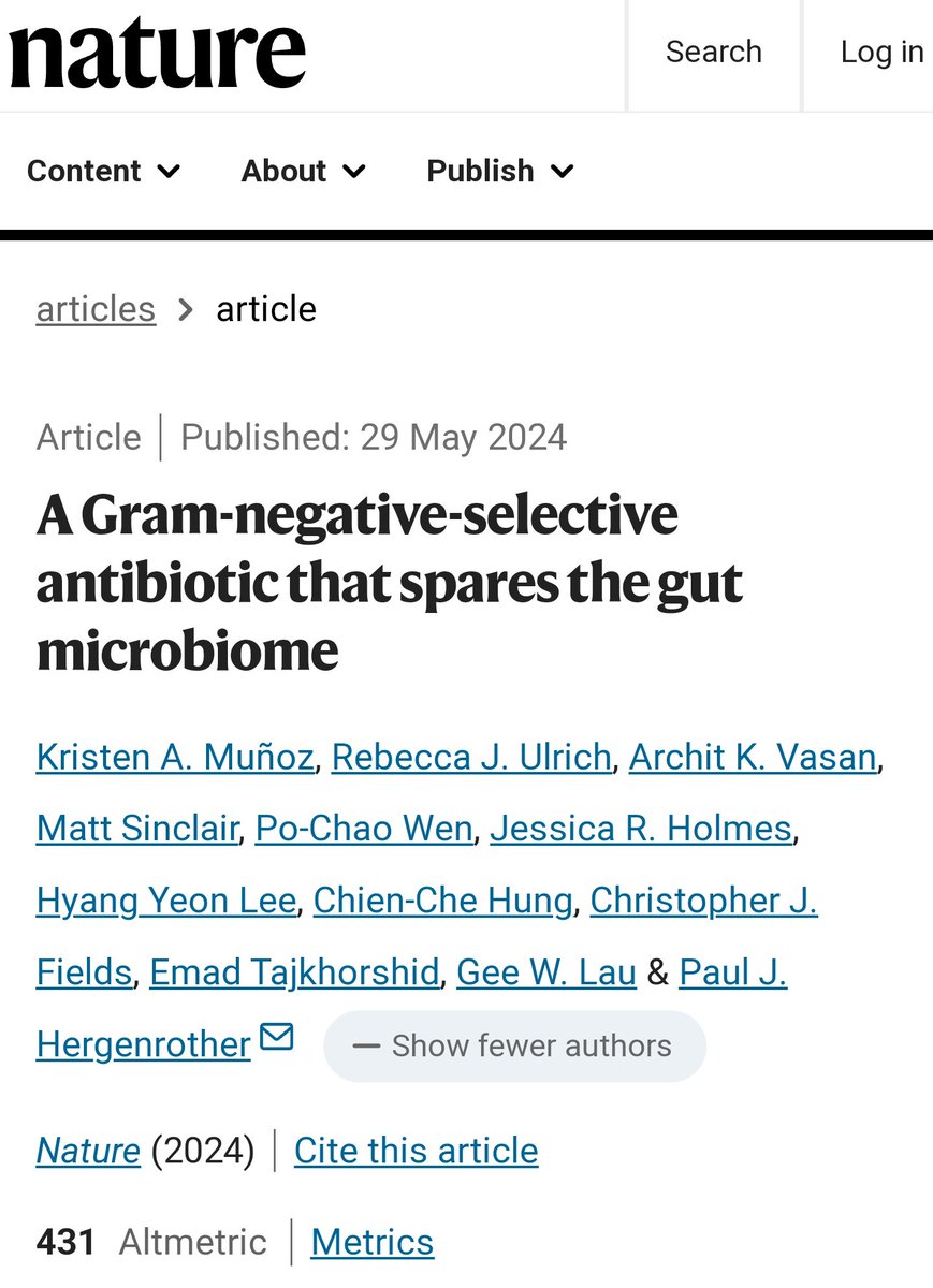 This could be HUGE 💪🏼

Lolamicin selectively targets pathogenic bacteria over commensals and has demonstrated activity against a panel of &gt;130 MDR isolates 🙌🏼

#MedTwitter

nature.com/articles/s4158…