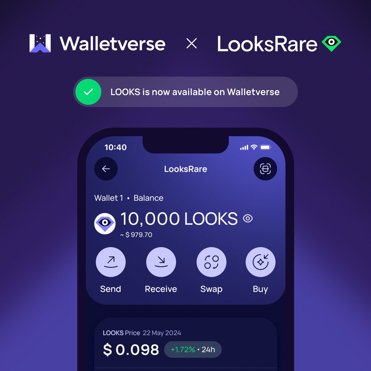 walletverse_io's tweet photo. Walletverse supports $LOOKS! ๐ฅ
@LooksRare making #Web3 fun again.
๐ฒDownload Walletverse: https://t.co/89b8lhBuU0
#LooksRareToken #LooksRare #LOOKS https://t.co/8S7r1ZicKB