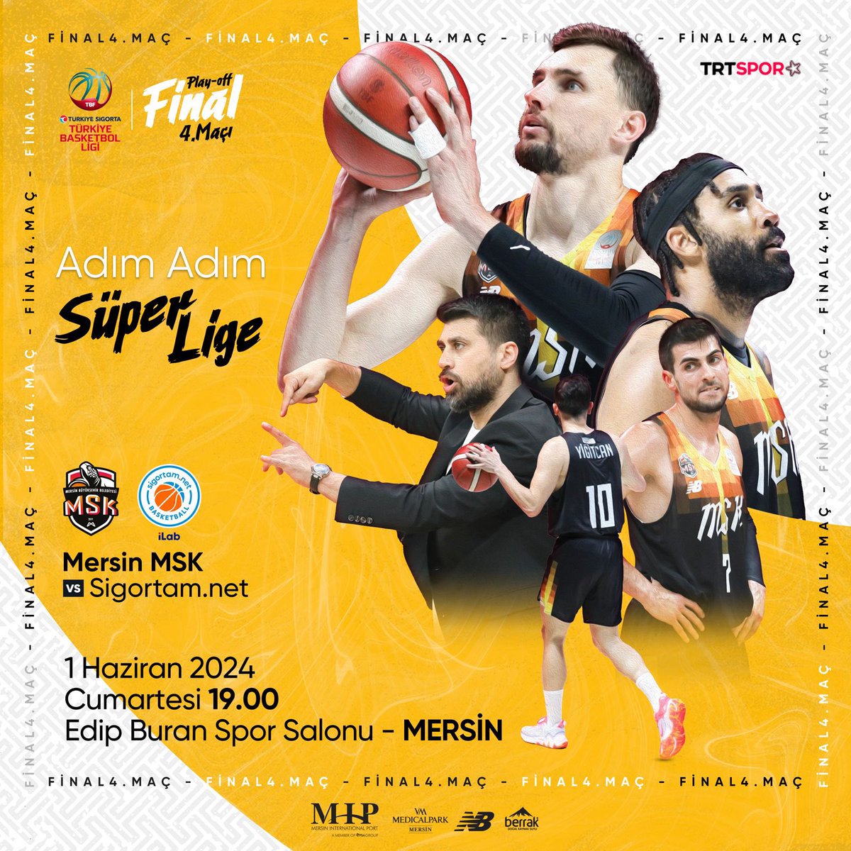 🏀 Play-off Final 4. Maçı MERSİN MSK 🆚 SİGORTAM NET 🗓 01.06.2024 Cumartesi 🕧 19.00 🏟 Edip Buran Spor Salonu / MERSİN 📺 TRT Spor Yıldız #AynıPotadaAynıRotada