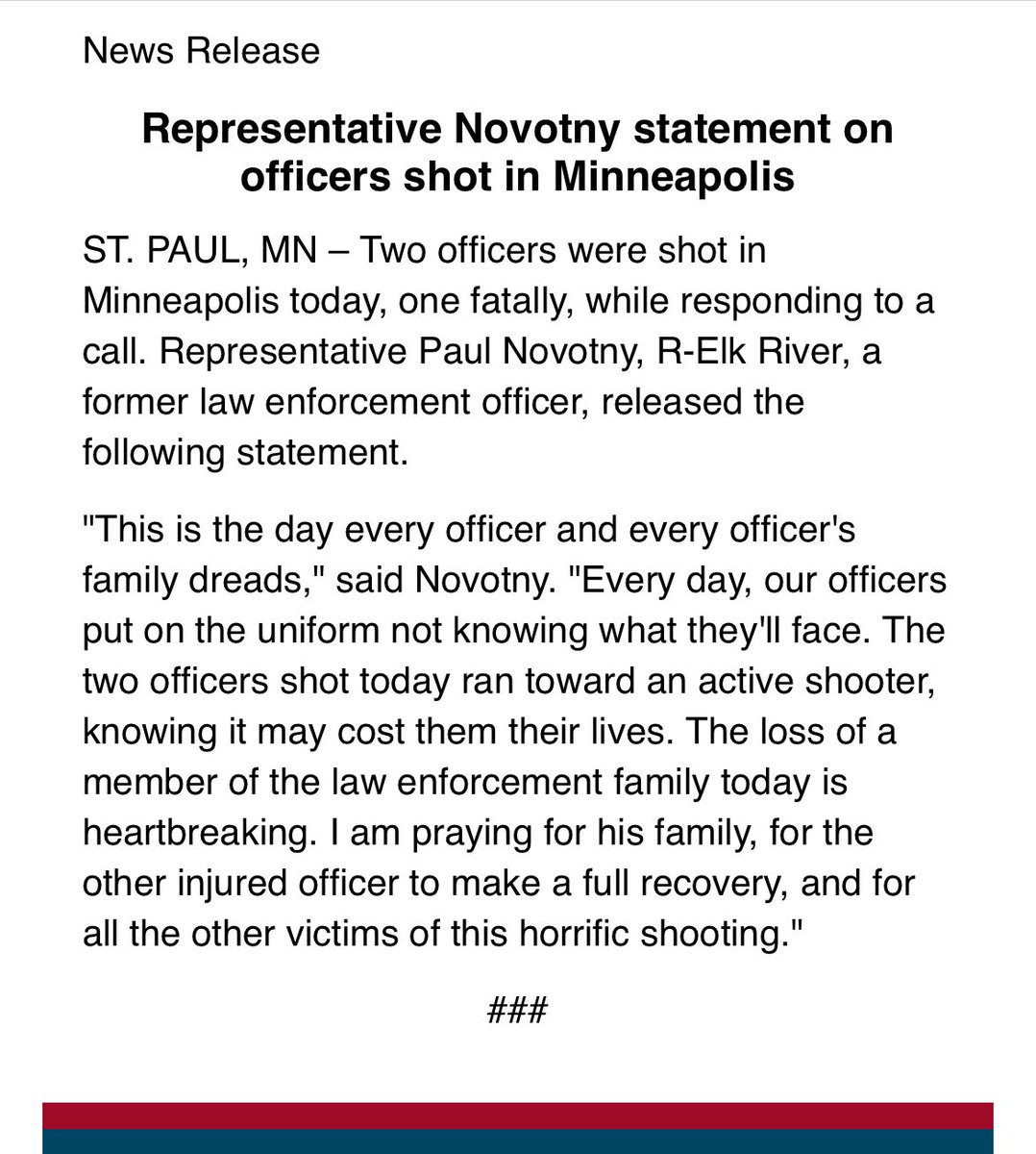 Our prayers are with the family of the fallen officer, as well as the injured officer and the civilian victims of this horrific shooting.