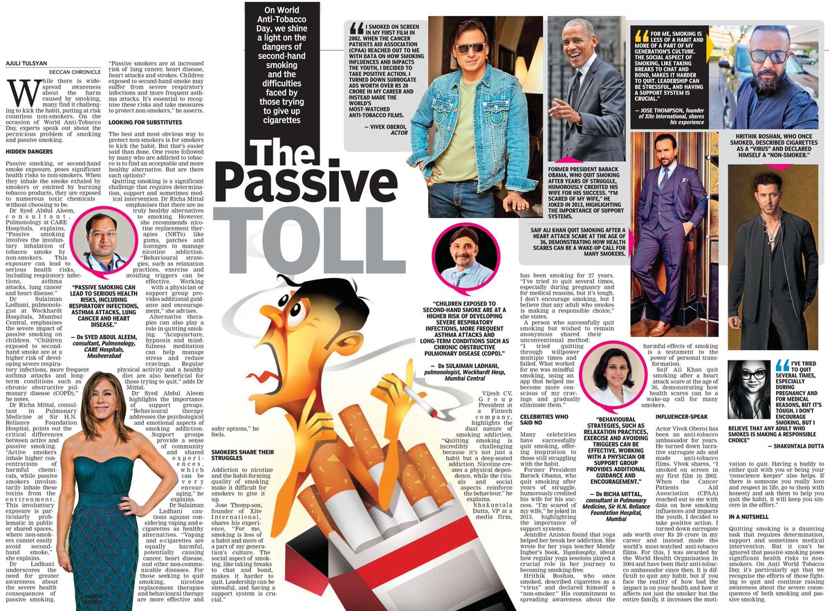 On World Anti-Tobacco Day, we shine a light on the dangers of second -hand smoking and the difficulties faced by those trying to give up cigarettes. In today's edition of Deccan Chronicle... @DeccanChronicle @vivekoberoi #worldantitobaccoday #healthhazard #passivesmoking