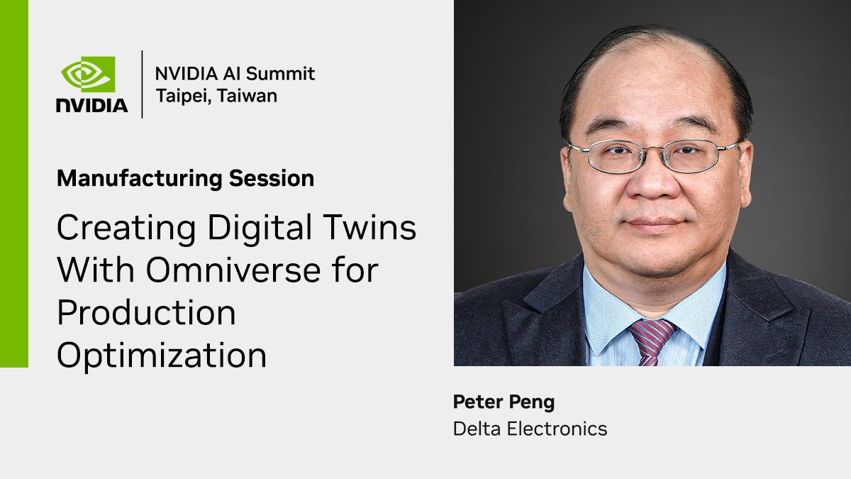 Learn the basics of building large-scale, real-time #DigitalTwins using @NVIDIAOmniverse and #OpenUSD with Peter Peng, Advanced Operations Technology Director at Delta Electronics. Explore the rest of the NVIDIA #AISummit catalog. nvda.ws/4aJCNtj