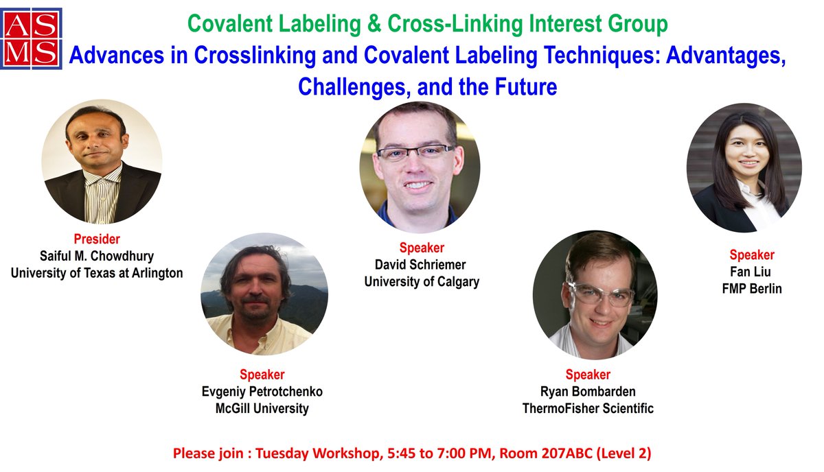 Please join the Tuesday afternoon workshop organized by the Covalent Labeling &amp; Cross-Linking Interest Group in Anaheim, CA. The workshop is titled "Advances in Crosslinking and Covalent Labeling Techniques: Advantages, Challenges, and the Future." #ASMS2024