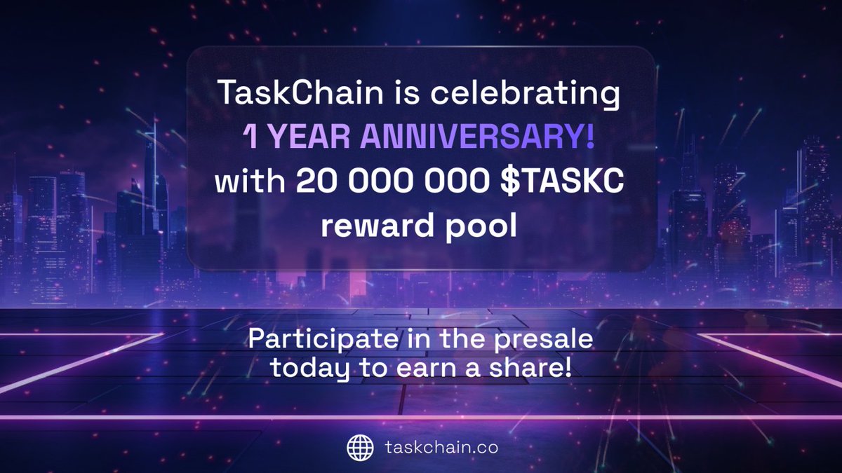 TaskChain_Co's tweet image. The last day of our Anniversary Celebration event is here! 🚨

Buy today and get 100% extra $TASKC tokens!
🔗 taskchain.co

#InvestNow #ethereum #cryptogem