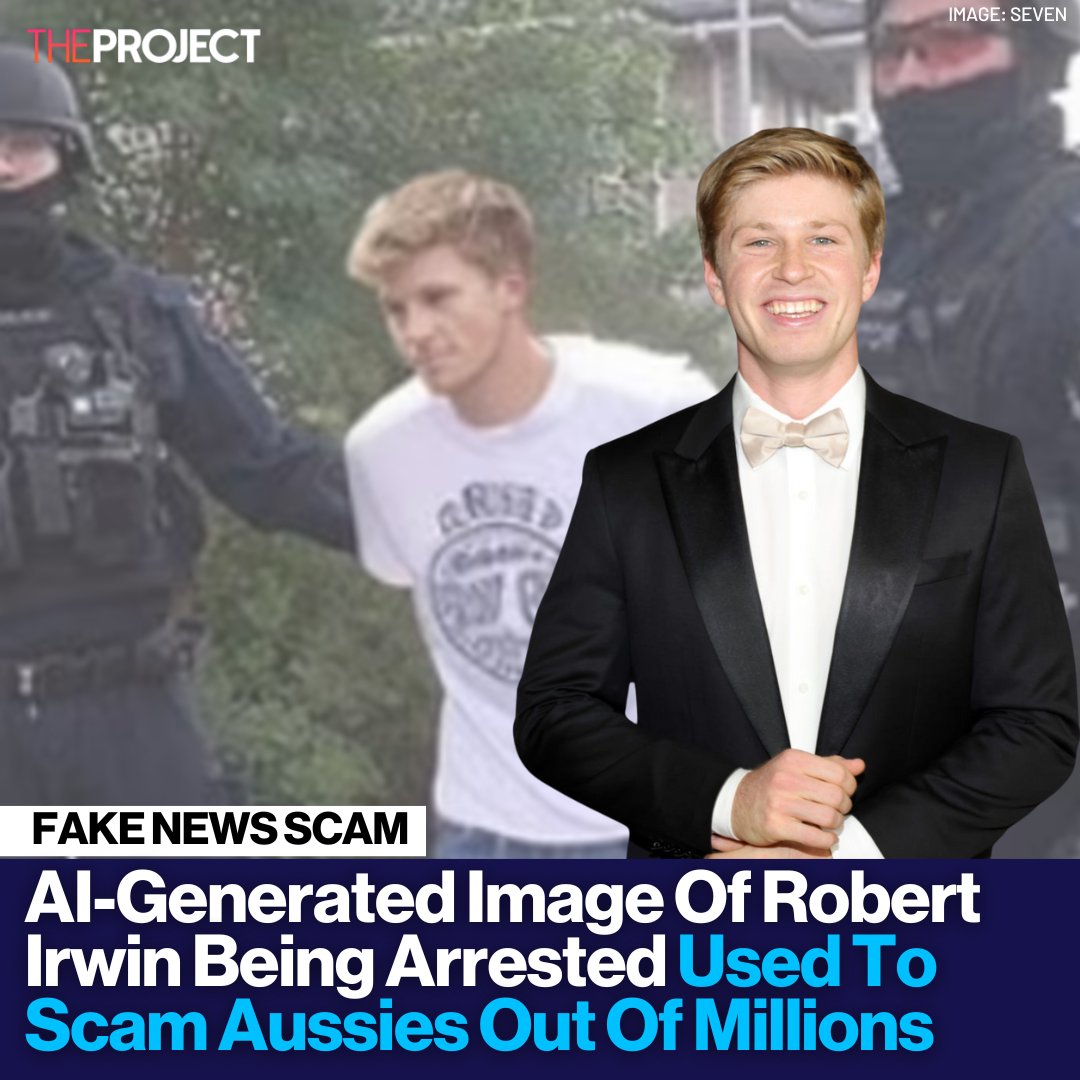 An AI-generated image of Robert Irwin is circulating online showing the wildlife warrior being arrested by two armed police officers, created by scammers trying to fleece money out of Australians. 

READ MORE: brnw.ch/21wKiyR