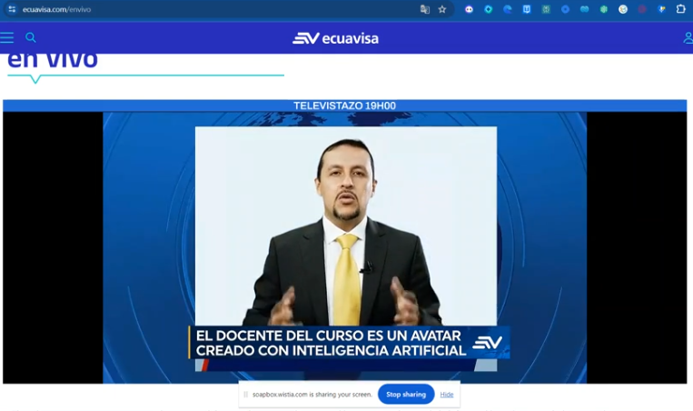 Gracias a Ecuavisa por la oportunidad de haber podido contar sobre el MOOC de IA para docentes, transmitido hoy en televisión. Desde la Universidad de Cuenca estamos firmemente comprometidos con la democratización del acceso al conocimiento.