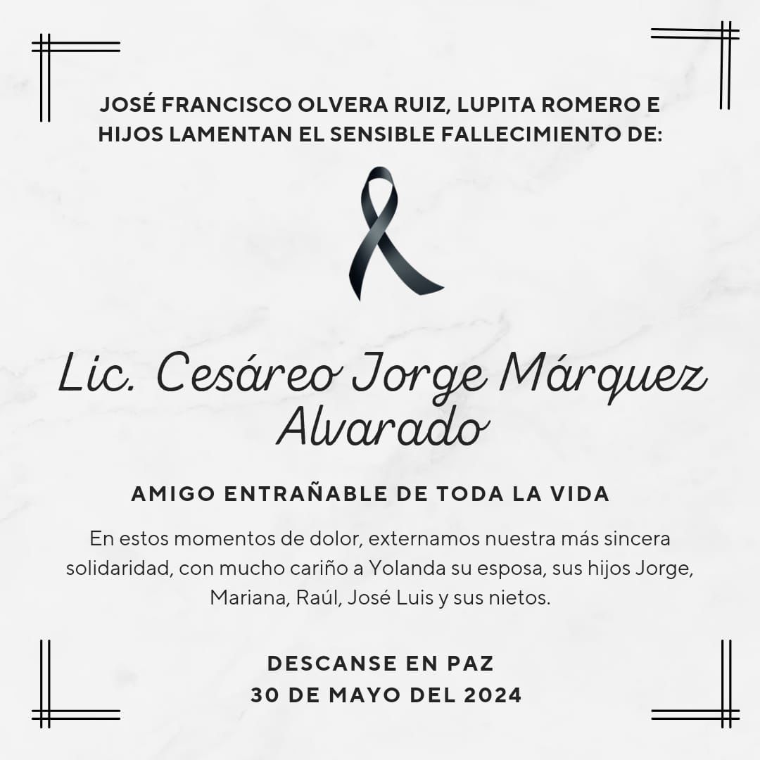 Hoy es un día triste, hemos perdido a un gran amigo, un priista leal, un buen empresario y gran servidor público.

Con Jorge Márquez me unió una amistad de muchos años, la unión de fuerzas, la lucha por causas.

Mi solidaridad con su querida familia.

Descanse en paz.