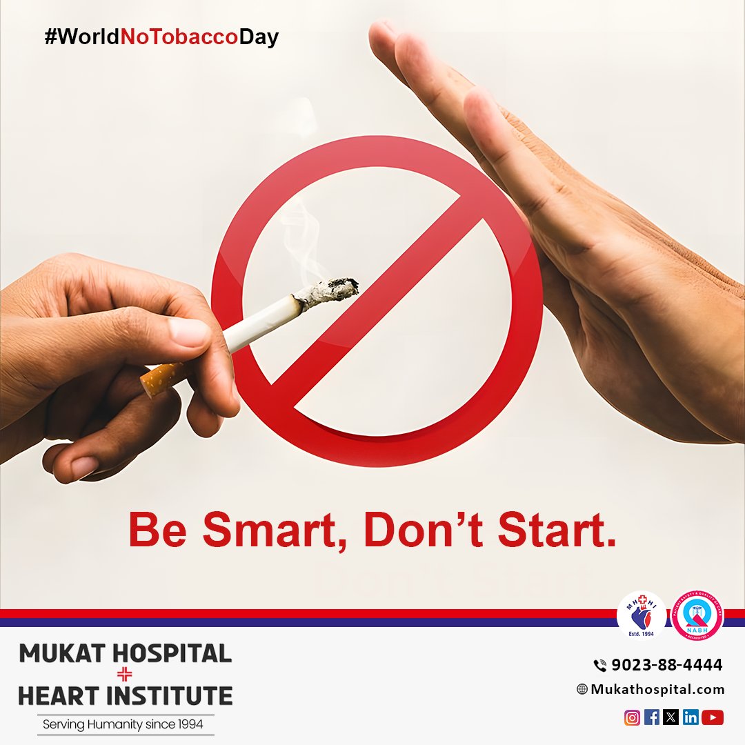World No Tobacco Day🚭 - Be Smart, Don't Start.

#worldnotobaccoday #notobacco #nosmoking #nodrugs #notobaccoday #healthiswealth #healthylifestyle #chandigarh #mukathospital