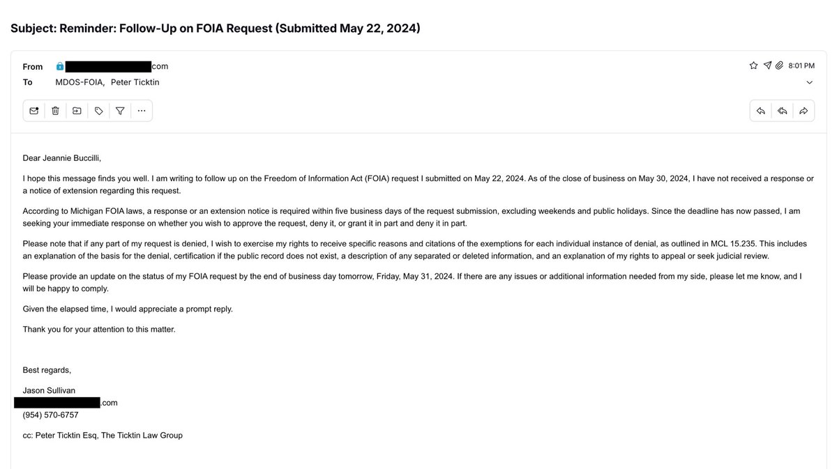 Wonder when they’ll figure out that my friend here means business… and he has significant backing… #MichiganSOS #FOIA #GBIStrategies #TickTock