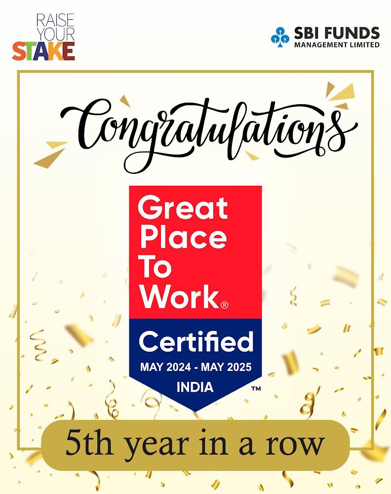 Thrilled to announce that SBI Funds @SBIMF is certified as a Great Place to Work for the 5th year in a row! . This achievement is a testament to our incredible team, leadership, and the unwavering trust of our investors and partners.