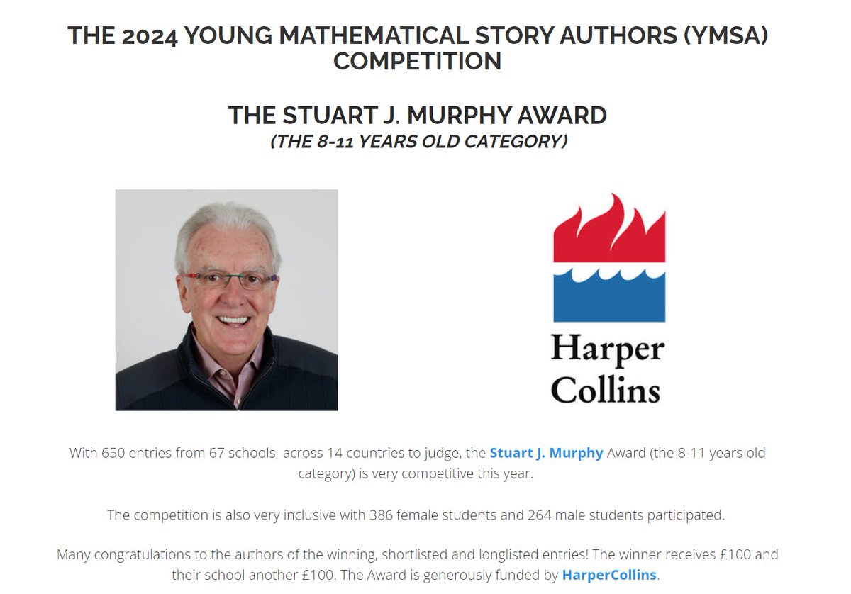 MathsStories's tweet photo. We're pleased to announce the winner of our 2024 Stuart J. Murphy Award (part of our Young Mathematical Story Authors competition) is Samara Dhankar (10 yrs old) from Oberoi International School JVLR (India) for her 'The Secret of Area' entry https://t.co/s9s4vlJRaN #YMSAMaths 👏 https://t.co/HC31DLI446
