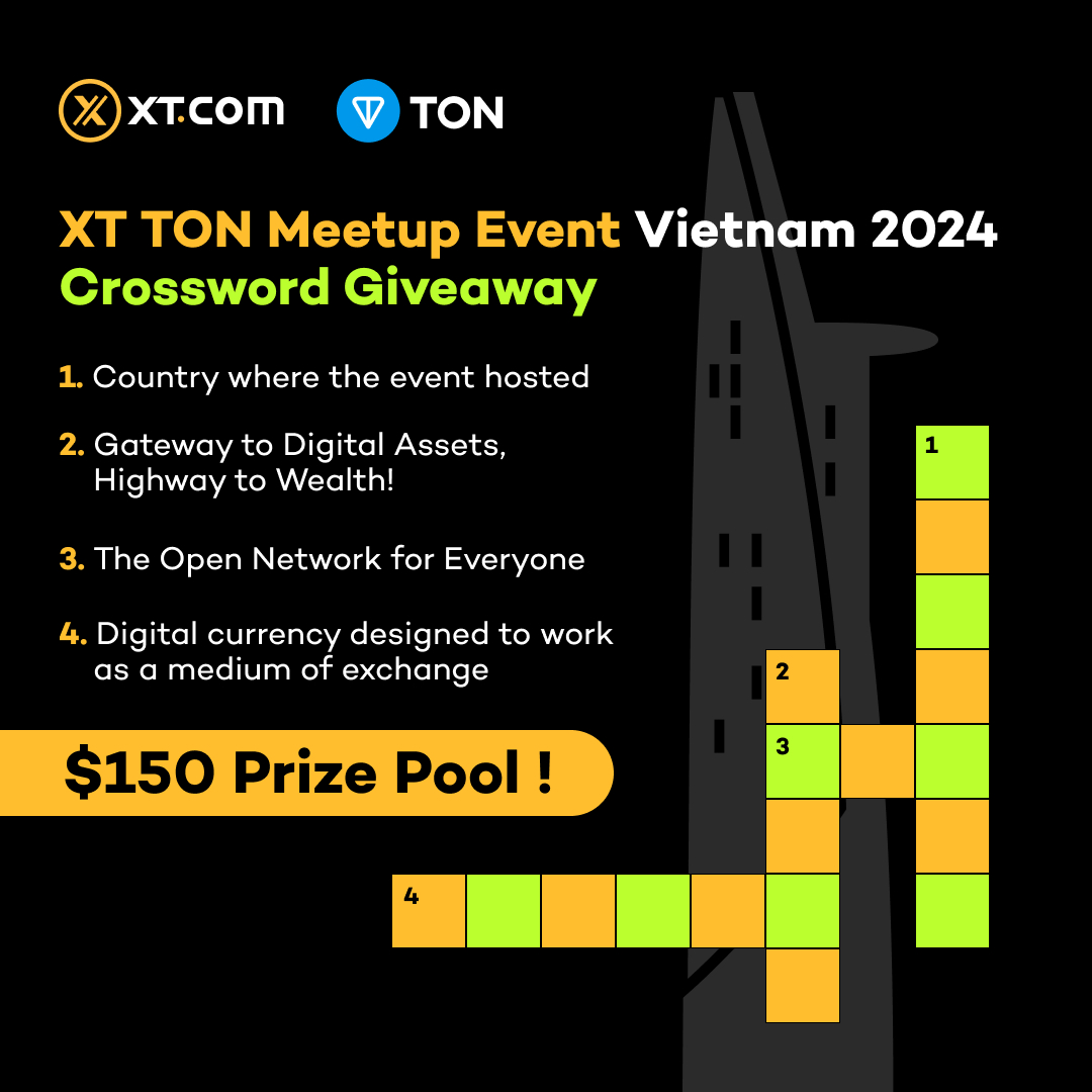 XTexchange's tweet photo. 📸 Looking forward to XT TON Meetup Event Vietnam 2024? 🧐Join XT Ton Crossword #Giveaway to have some fun! @ton_blockchain @KibbleExchange @TobbotTon

📜 How to Participate:
❤️ Follow @XTexchange & @XTExchangecn
❤️ Join https://t.co/J0P3vGegFL
❤️ Like & RT with hashtags #XT #TON #XTVietnam #XTEvent
❤️ Comment with your answers to the crossword puzzle.

🎁 Prize: 15 lucky winners will share $150!

🥳 Meet you at 🇻🇳Vietnam on June 6! 🏆