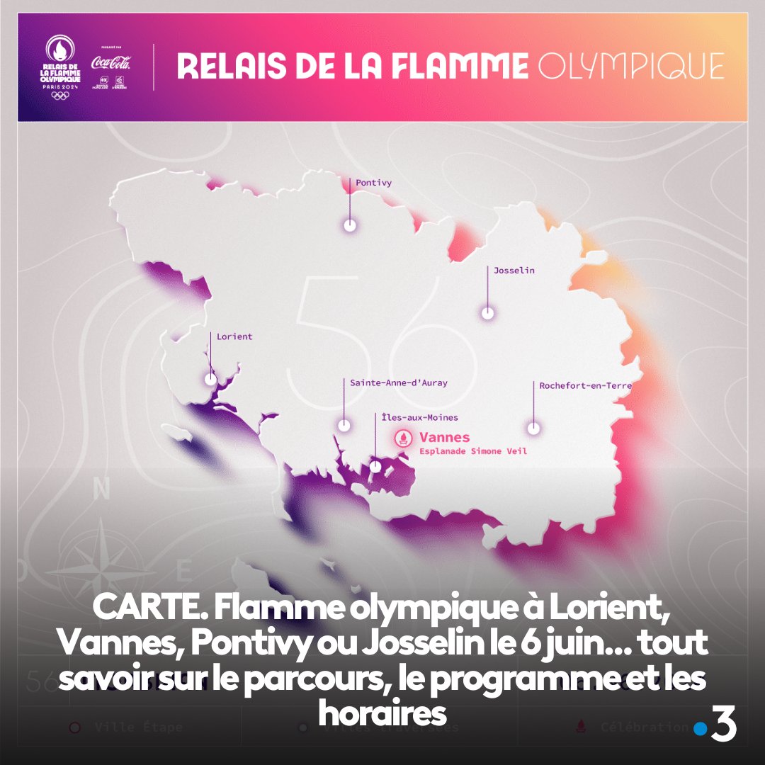 CARTE. Flamme olympique à Lorient, Vannes, Pontivy ou Josselin le 6 juin... tout savoir sur le parcours, le programme et les horaires Article à lire ici : france3-regions.francetvinfo.fr/bretagne/ille-…