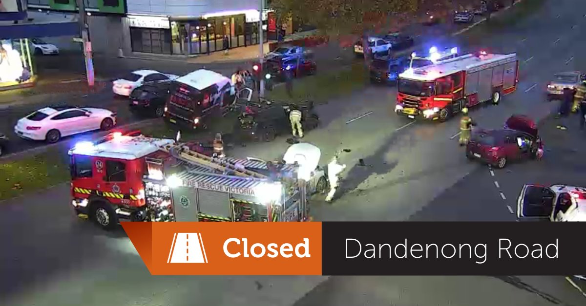 All outbound lanes of Dandenong Road are closed between Tooronga Road and Finch Street, due to a multi-vehicle collision. Use Tooronga Road, Wattletree Road and Burke Road. Motorists should consider diverting earlier at Orrong or Kooyong roads. #victraffic