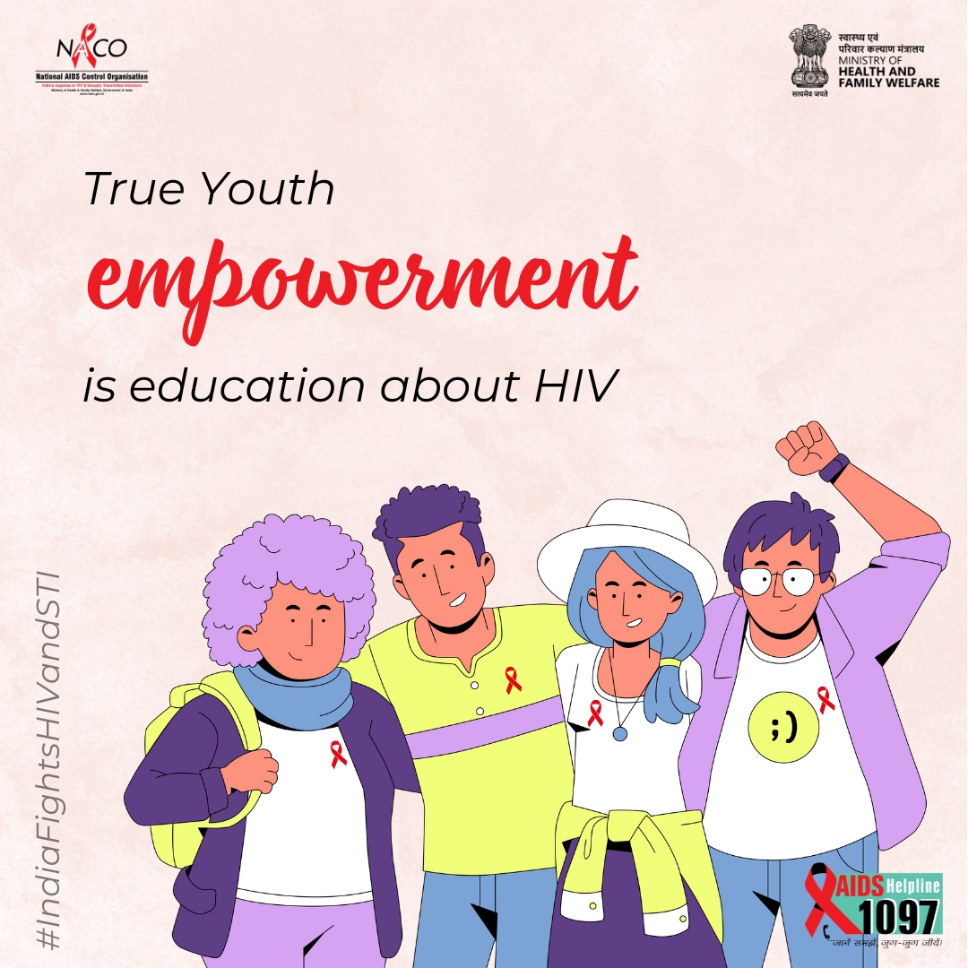 Let's educate and protect our youth from HIV.

#ZeroNewInfections #KnowFacts #KnowHIV #HIVFreeIndia #School #College #CorrectInformation #Awareness #Youth #Campaign

@MoHFW_INDIA