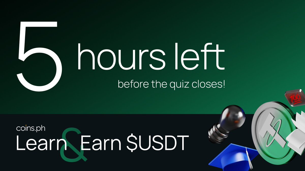 5 HOURS LEFT! ⏳ Bring out your notes and review to ace the #USDT quiz! 

Don't miss your chance to be one of the 50 lucky winners to grab a share of the 500 $USDT prize pool.💰 

Take the quiz now 👉🏻 bit.ly/usdtquiz

#LearnAndEarn #USDT #CoinsAcademy