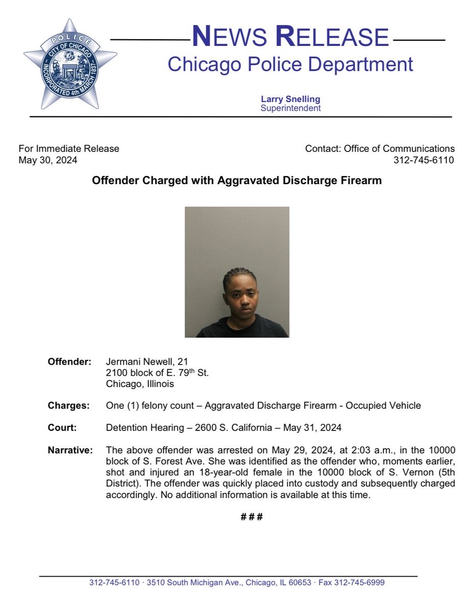 Offender Charged with Aggravated Discharge of a Firearm @ChicagoCAPS05 @Area2Detectives #ChicagoPolice