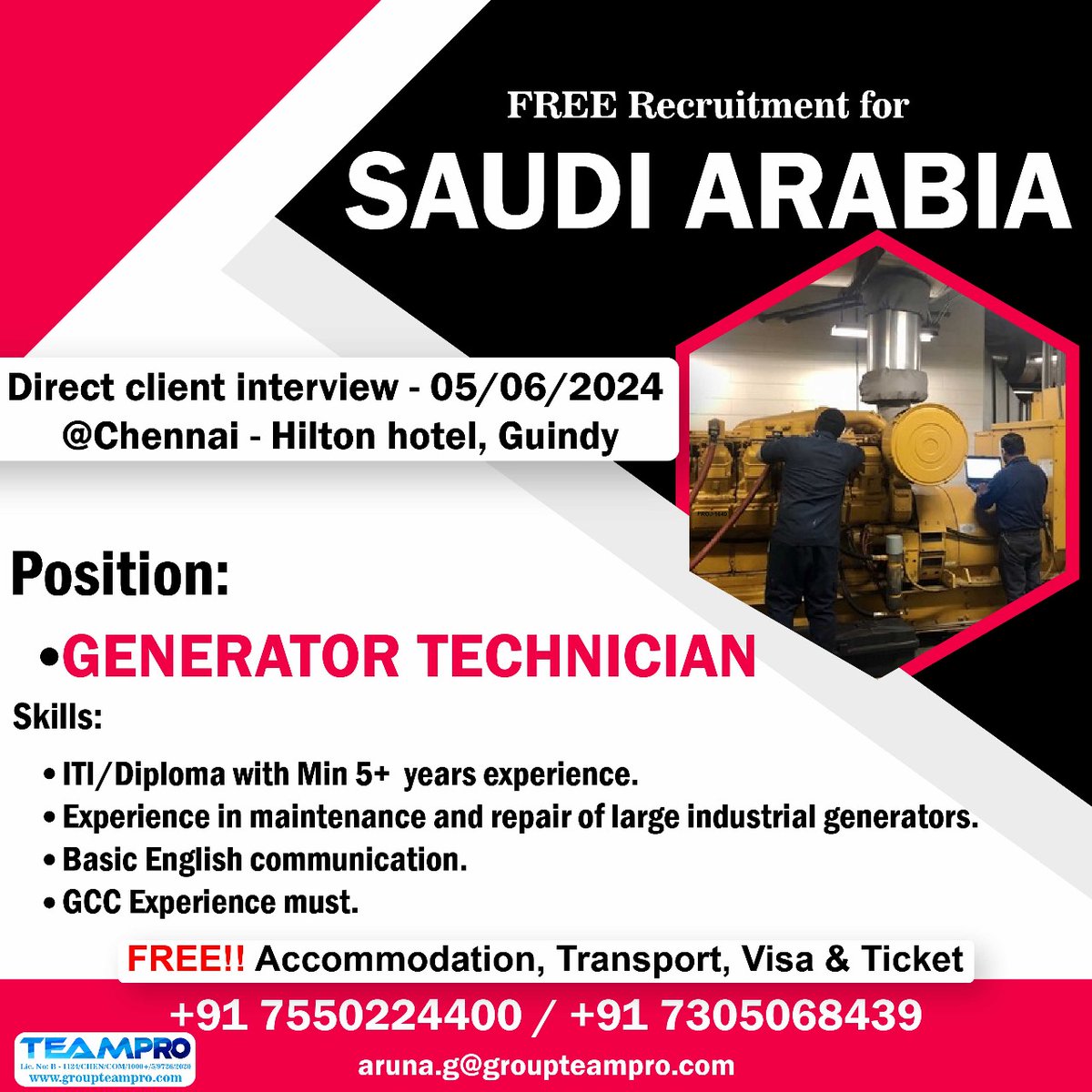 #freerecruitment #saudijobs #saudijobseekers #generatortechnician #facilitymaintenance #largeindustrialgenerators #immediatejoiners #directinterview #shortlsitingunderprogress