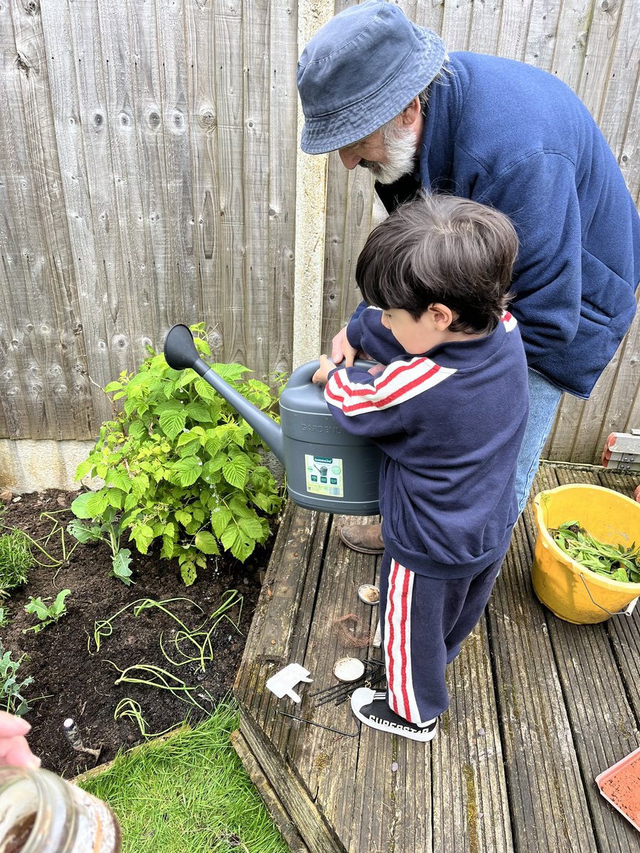 sidhardy's tweet photo. Gardening in the English rain with Grandad. https://t.co/1xBEhm61ob